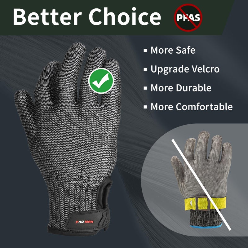 Schwer Ultimate Cut Resistant Gloves Beyond ANSI A9  Reinforced Stainless Steel Glove  Food Grade Mesh Metal Gloves for Butcher Meat Cutting  Oyster Shucking  Mandoline  PFAS Free  PR1708 (L  1 PCS) - Image 3
